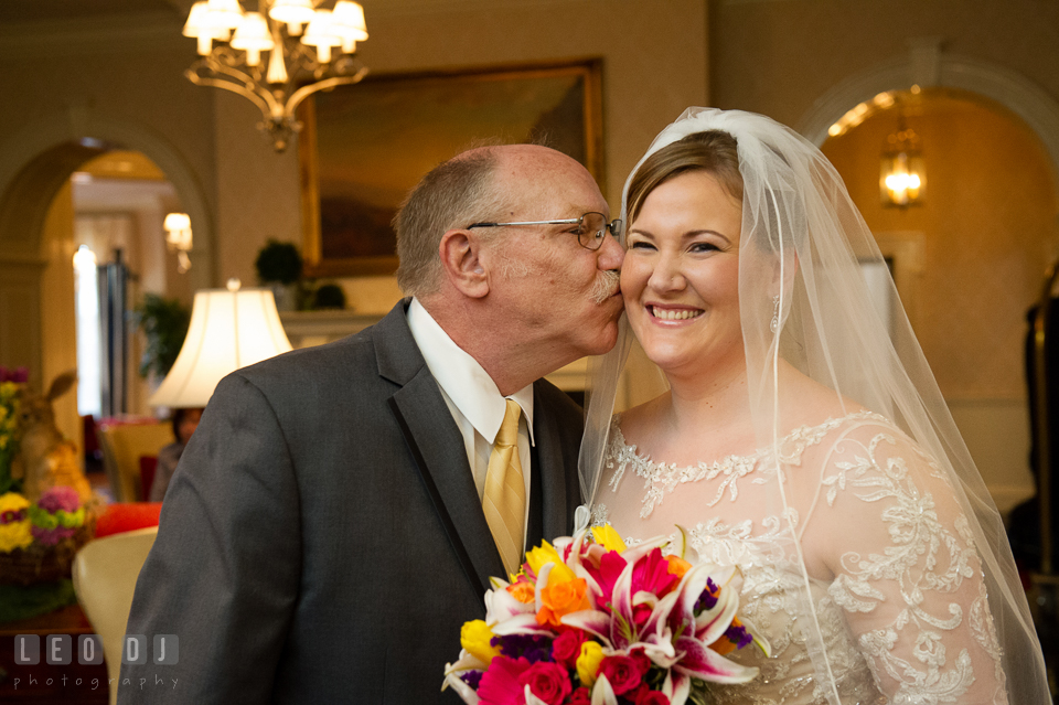 Father kissing the Bride. The Tidewater Inn wedding, Easton, Eastern Shore, Maryland, by wedding photographers of Leo Dj Photography. http://leodjphoto.com