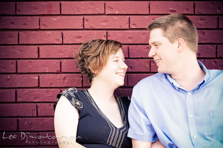 Engaged girl and guy smiling and laughing. Engagement Pre-wedding Photo Session Bel Air Maryland wedding photographer