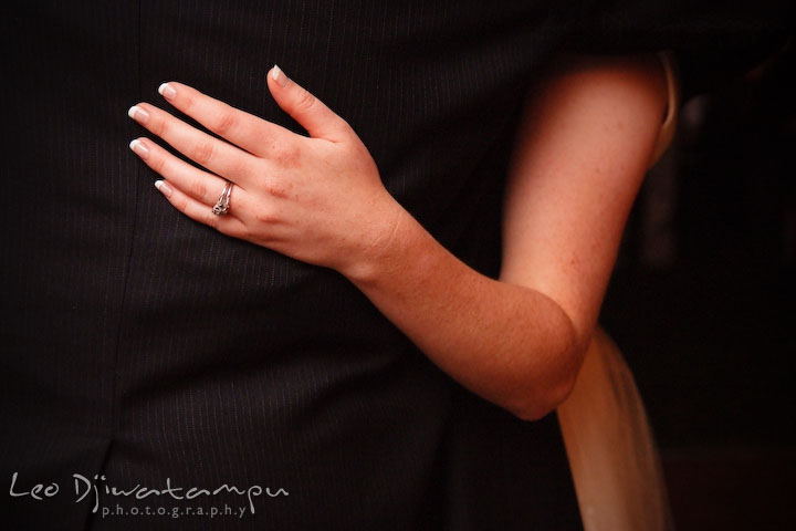 Bride's hand holding father and showing wedding ring. Rock Hall, Chestertown, Kingstown, and Georgetown Maryland wedding photographer, Leo Dj Photography