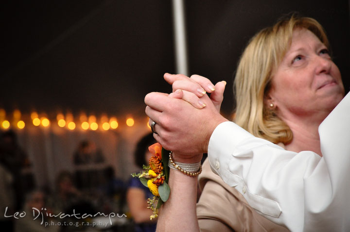 Mother and groom's hand clasping together during dance. Rock Hall, Chestertown, Kingstown, and Georgetown Maryland wedding photographer, Leo Dj Photography