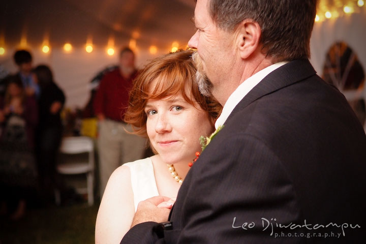 Bride smiling while dancing with her father. Rock Hall, Chestertown, Kingstown, and Georgetown Maryland wedding photographer, Leo Dj Photography