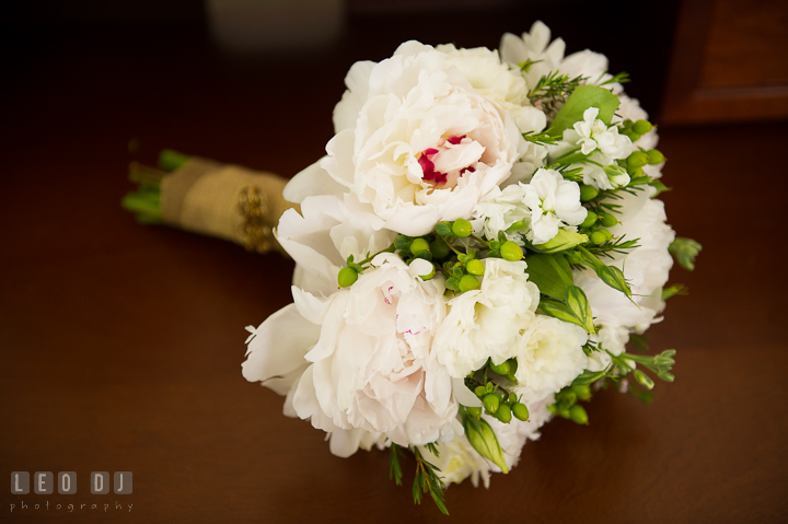 Close up shot of Bride's flower bouquet. Kent Island Maryland Matapeake Beach wedding ceremony and getting ready photo, by wedding photographers of Leo Dj Photography. http://leodjphoto.com