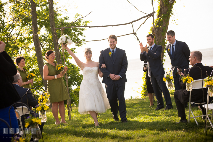 Bride and Groom officially announced as husband and wife. Kent Island Maryland Matapeake Beach wedding ceremony and getting ready photo, by wedding photographers of Leo Dj Photography. http://leodjphoto.com