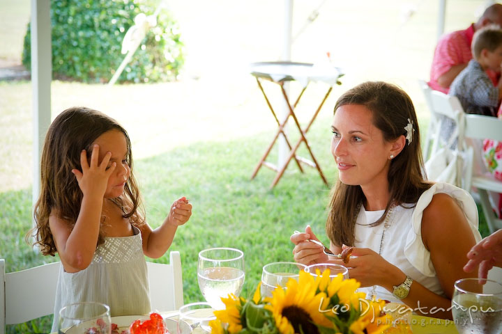 Mother and daughter having lunch at a table. Cove Creek Country Club, Stevensville, Kent Island, Eastern Shore, Maryland Wedding Photographer, beach wedding photographer