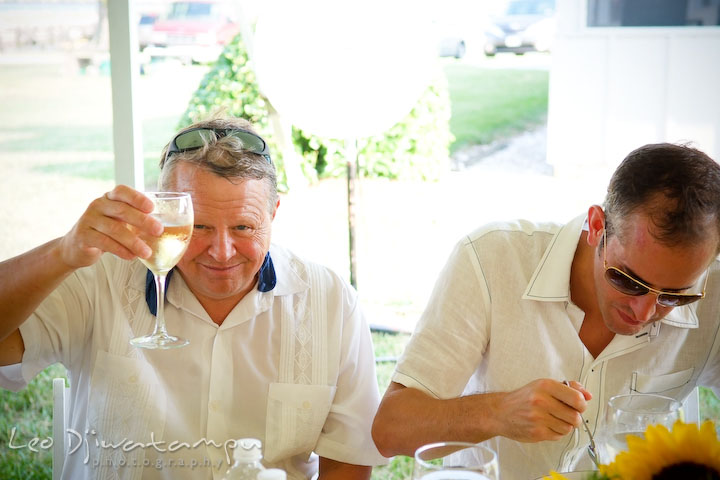 Father of the bride raising his wine glass. Cove Creek Country Club, Stevensville, Kent Island, Eastern Shore, Maryland Wedding Photographer, beach wedding photographer