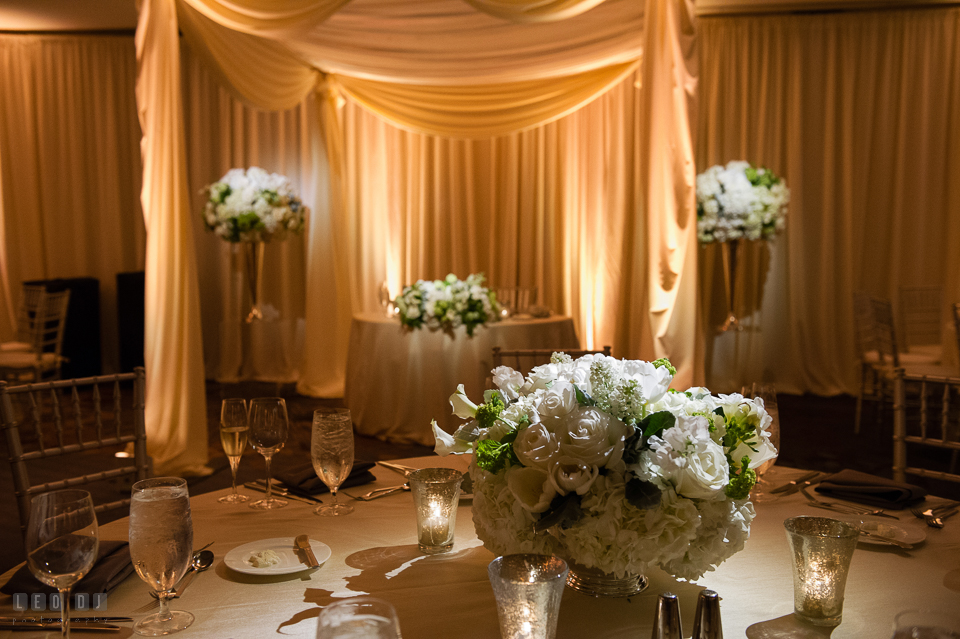 Westin Annapolis Hotel white rose table centerpieces by Florist Blue Vanda Designs photo by Leo Dj Photography