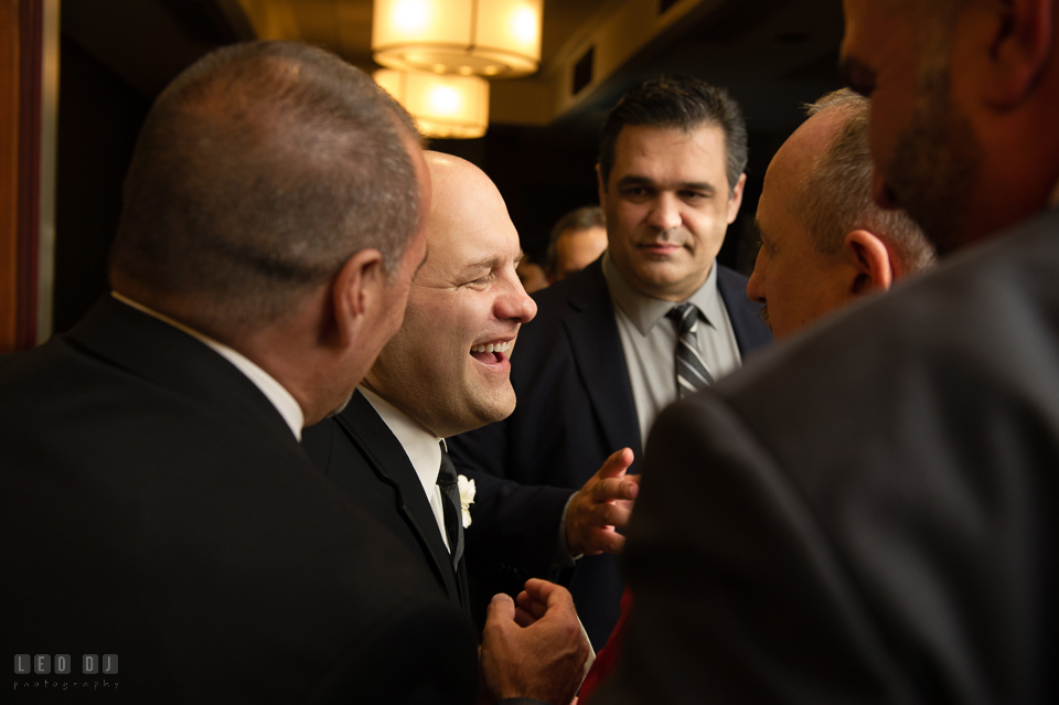 Westin Annapolis Hotel groom laughing with guest friends photo by Leo Dj Photography