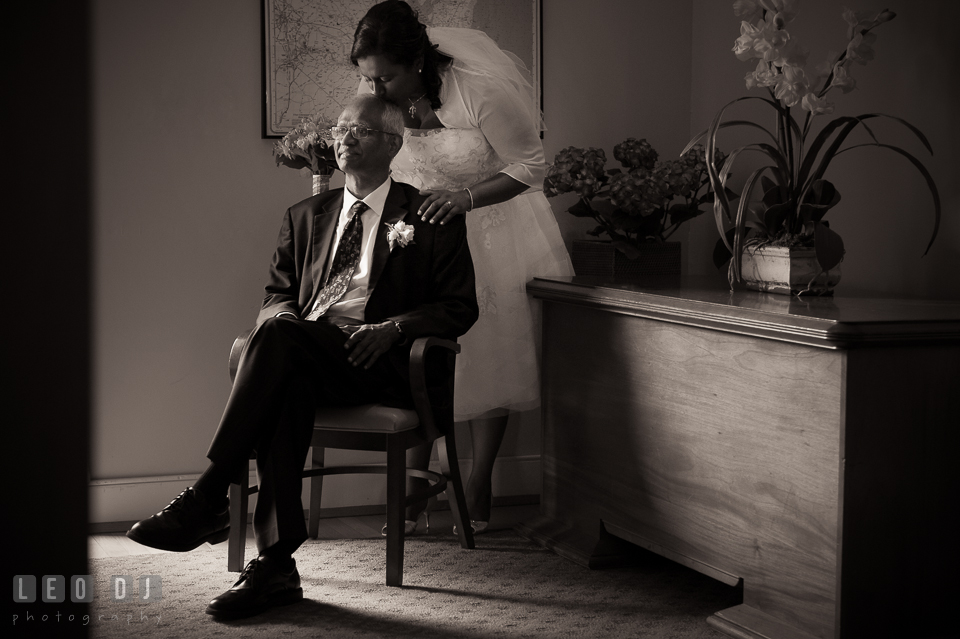 Bride embracing her last moments together with her father before he walked her down the aisle. Aspen Wye River Conference Centers wedding at Queenstown Maryland, by wedding photographers of Leo Dj Photography. http://leodjphoto.com