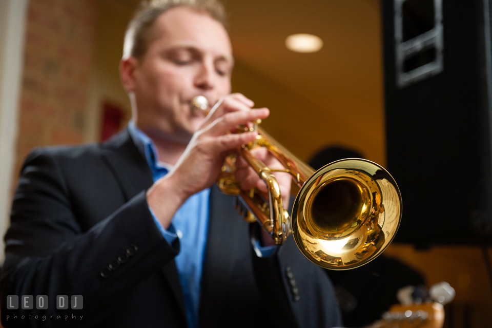 Trumpet player from the Bachelor Boys performing. Aspen Wye River Conference Centers wedding at Queenstown Maryland, by wedding photographers of Leo Dj Photography. http://leodjphoto.com