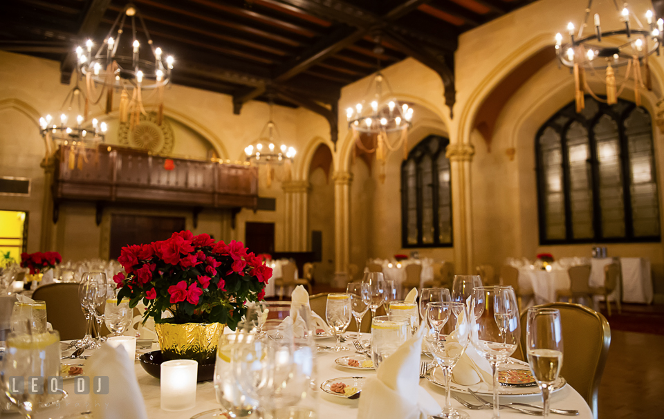 Azalea as the floral table centerpiece. Tremont Grand Historic Venue wedding, Baltimore, Maryland, by wedding photographers of Leo Dj Photography. http://leodjphoto.com