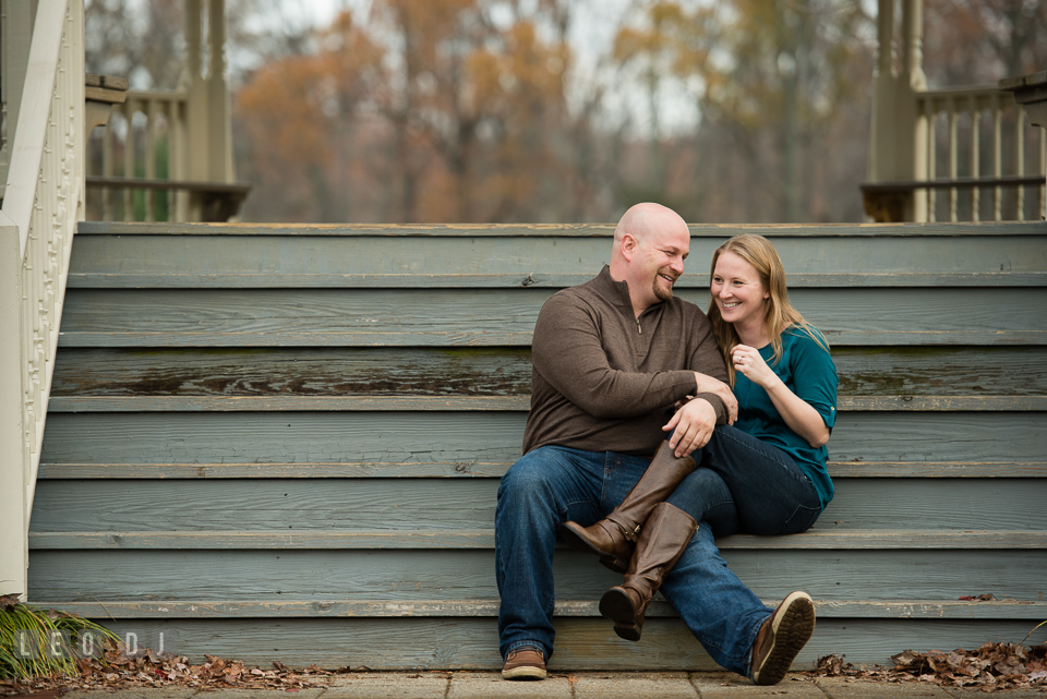 Quiet Waters Park Annapolis Maryland engaged man laughing with fiancée photo by Leo Dj Photography.