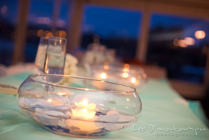 Tealight candles on water. Kitty Knight House Georgetown Maryland wedding photos by photographers of Leo Dj Photography.
