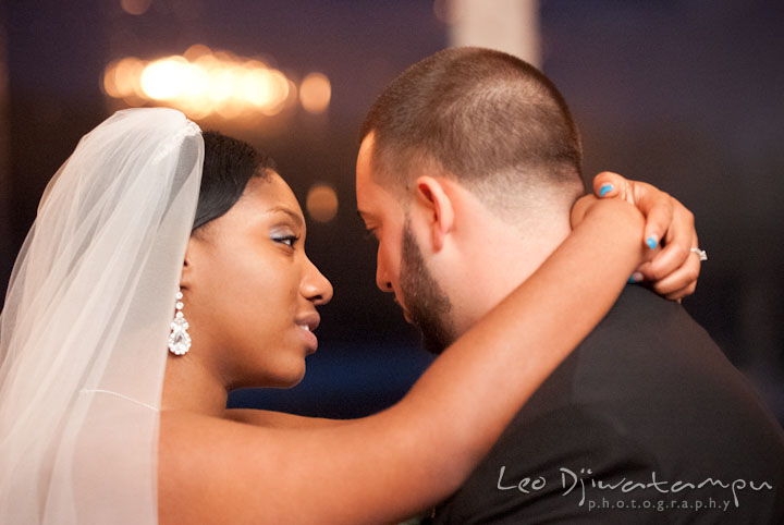 Bride looking at groom lovingly during dance. Kitty Knight House Georgetown Maryland wedding photos by photographers of Leo Dj Photography.