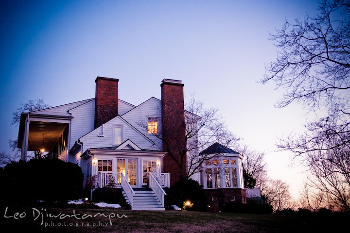 Evening view of the historic building, house. Clifton Inn Charlottesville VA Destination Wedding Photographer