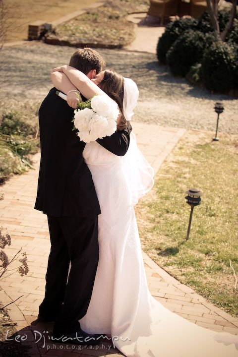 bride and groom hugging after the ceremony. Clifton Inn Charlottesville VA Destination Wedding Photographer