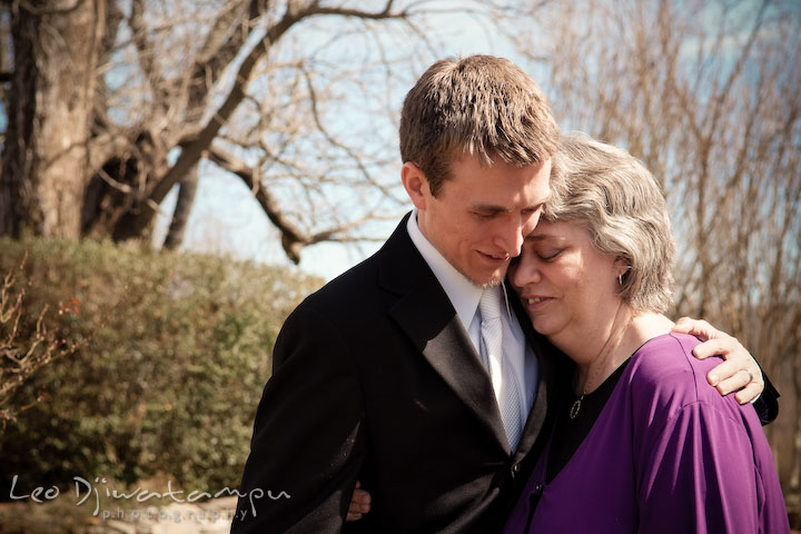 groom hugging his mother. Clifton Inn Charlottesville VA Destination Wedding Photographer