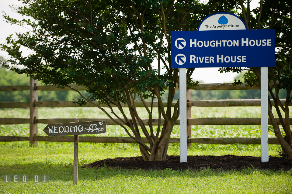 The wedding post sign leading to the venue. Aspen Wye River Conference Centers wedding at Queenstown Maryland, by wedding photographers of Leo Dj Photography. http://leodjphoto.com