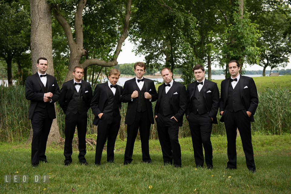 The Groom with his Best Man and Groomsmen. Aspen Wye River Conference Centers wedding at Queenstown Maryland, by wedding photographers of Leo Dj Photography. http://leodjphoto.com