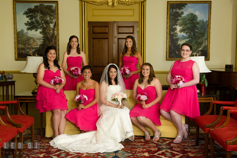 The lovely Bride with her Maid of Honor and Bridesmaids. Aspen Wye River Conference Centers wedding at Queenstown Maryland, by wedding photographers of Leo Dj Photography. http://leodjphoto.com