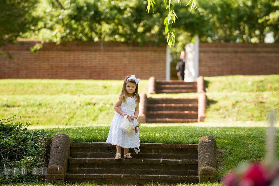 Pretty flower girl leading the wedding procession. Aspen Wye River Conference Centers wedding at Queenstown Maryland, by wedding photographers of Leo Dj Photography. http://leodjphoto.com