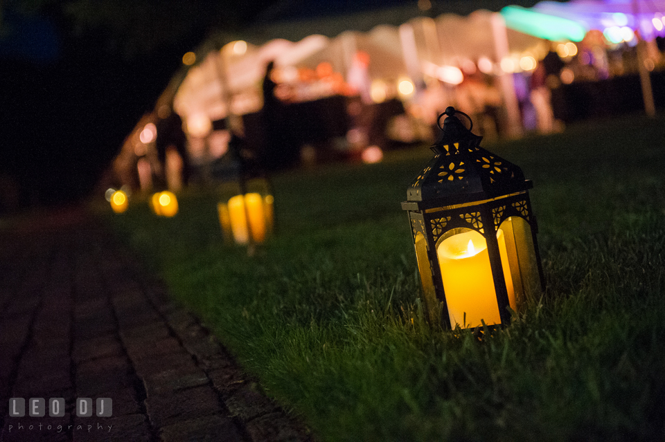 Lantern lighting up the wedding venue. Aspen Wye River Conference Centers wedding at Queenstown Maryland, by wedding photographers of Leo Dj Photography. http://leodjphoto.com