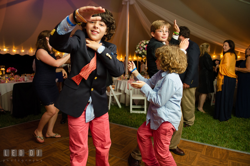 Partying kids dancing at the wedding reception. Aspen Wye River Conference Centers wedding at Queenstown Maryland, by wedding photographers of Leo Dj Photography. http://leodjphoto.com