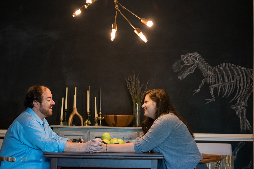 Home Residence Baltimore Maryland engaged couple at dining room photo by Leo Dj Photography.