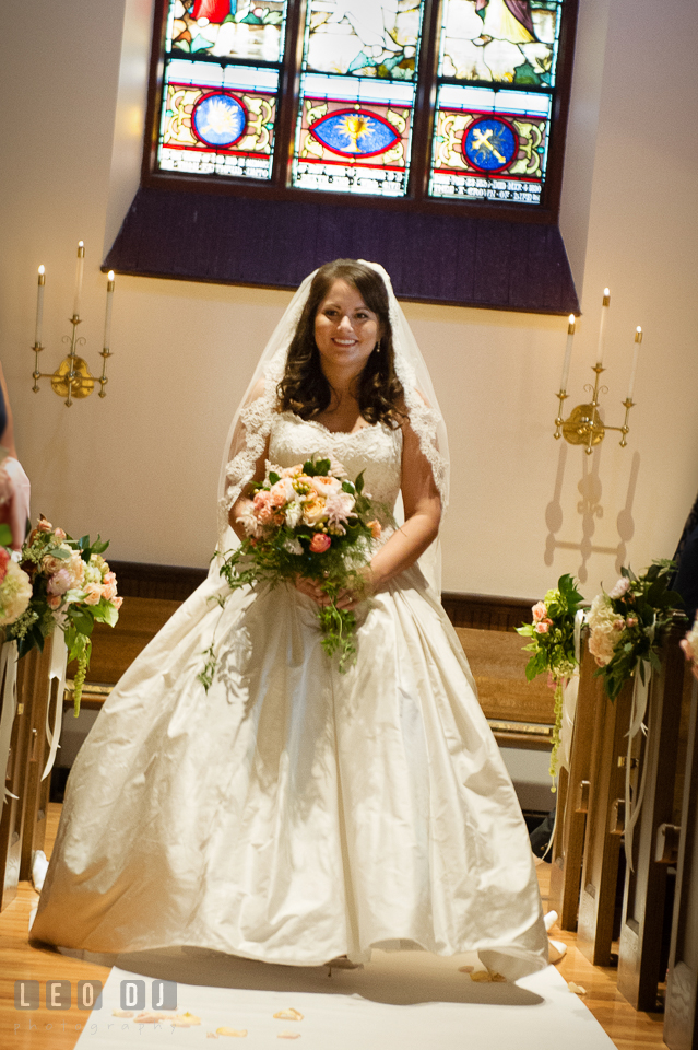 Bride walking down the aisle during the processional. The Trinity Cathedral wedding, Easton, Eastern Shore, Maryland, by wedding photographers of Leo Dj Photography. http://leodjphoto.com