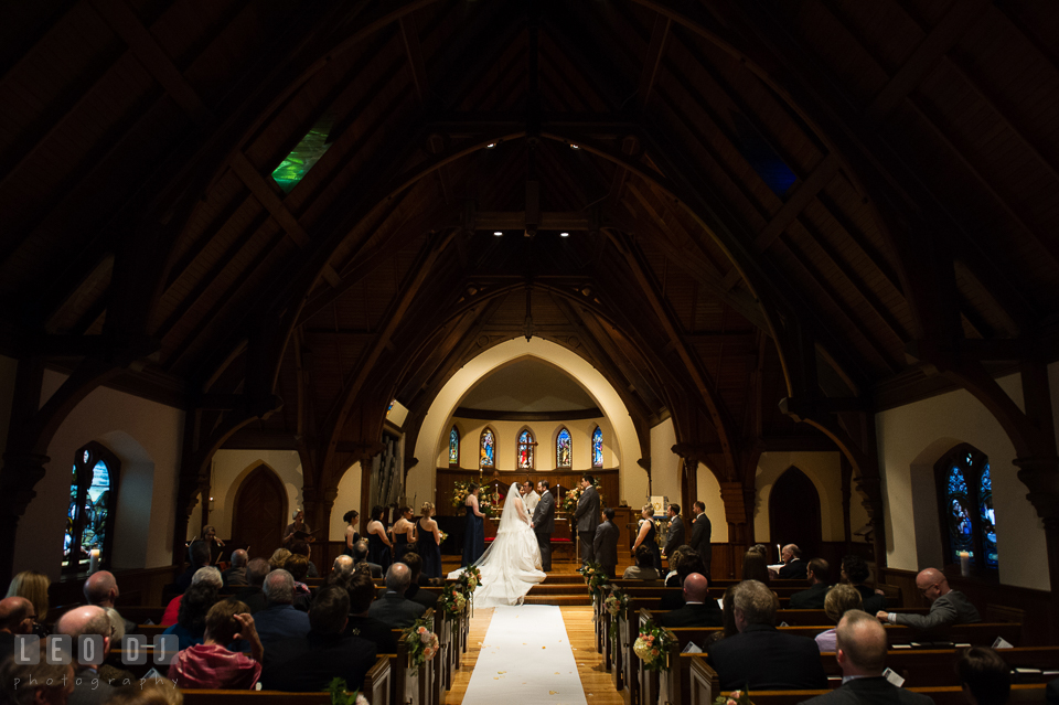 Overall view of the church with the Bride, Groom, the wedding party and the guests. The Trinity Cathedral wedding, Easton, Eastern Shore, Maryland, by wedding photographers of Leo Dj Photography. http://leodjphoto.com