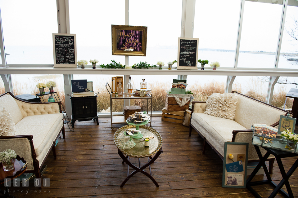 Wide view of booth from Mint Julep, Historic Events Wedding and Event Planning. Kent Island Maryland Chesapeake Bay Beach Club Bow Ties and Bubbly wedding show photos at the Tavern Bayside, by wedding photographers of Leo Dj Photography. http://leodjphoto.com