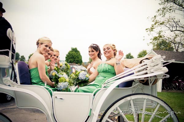 bride's party on traditional carriage going to ceremony annapolis kent island maryland wedding photography photographers