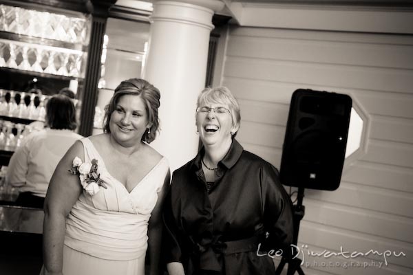 mother of bride and officiant laughing. Kent Manor Inn Wedding Photography Kent Island MD Photographer