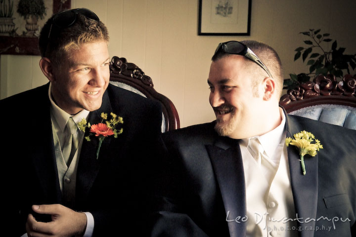 Best man and groom chatting. Kent Island Methodist Church KIUMC Wedding Photographer Maryland