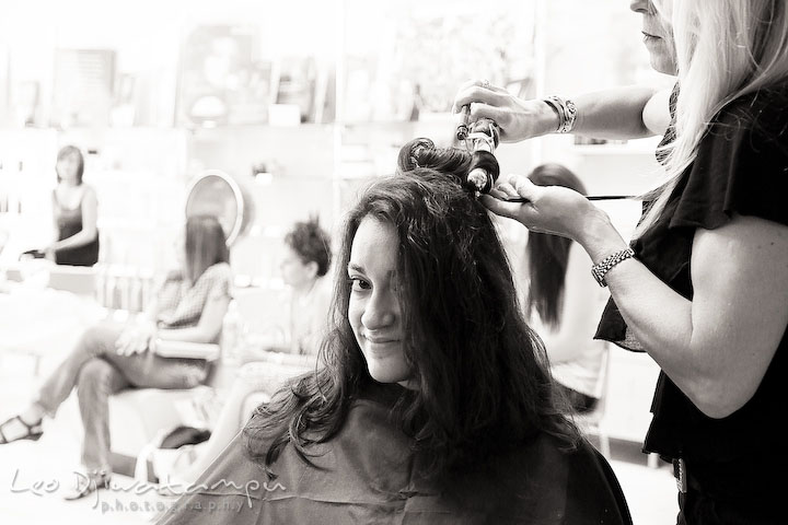 Maid of honor getting her hair done. Stafford Virginia Wedding Photographer