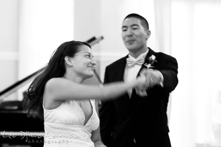 Bride and groom dancing, smiling. Fredericksburg Square Wedding, Fredericksburg Virginia Wedding Photographer