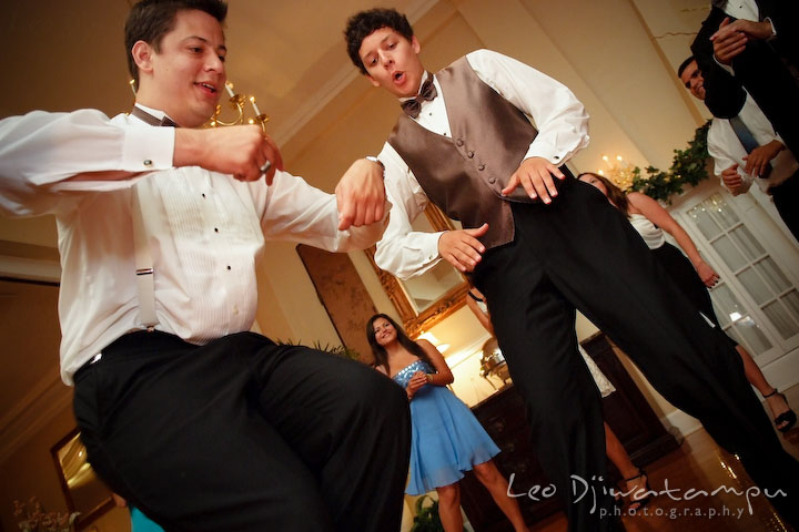Two groomsmen dancing. Fredericksburg Square Wedding, Fredericksburg Virginia Wedding Photographer
