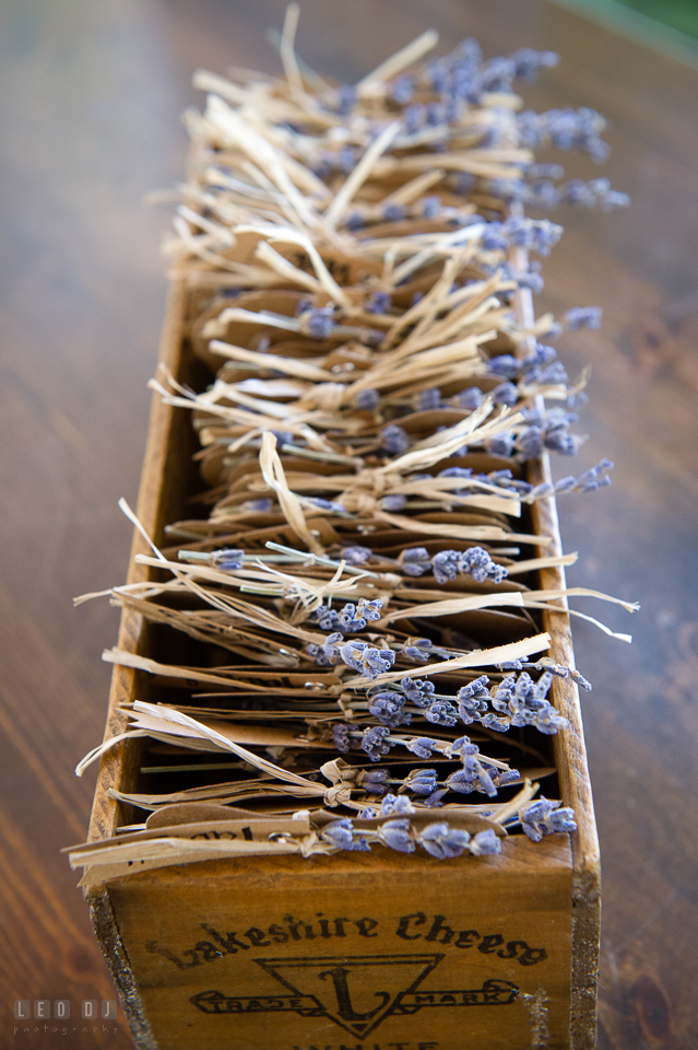 Chesapeake Bay Beach Club guests table assignment cards with lavender flower accent photo by Leo Dj Photography