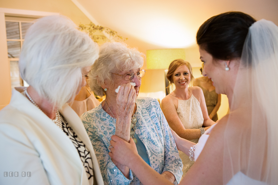 Chesapeake Bay Beach Club Grandmother of the Bride crying seeing granddaughter photo by Leo Dj Photography