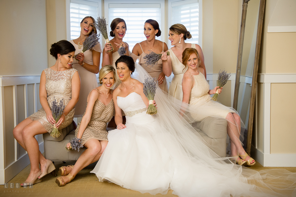 Chesapeake Bay Beach Club Bride with Maid of Honor and Bridesmaids posing and laughing together photo by Leo Dj Photography