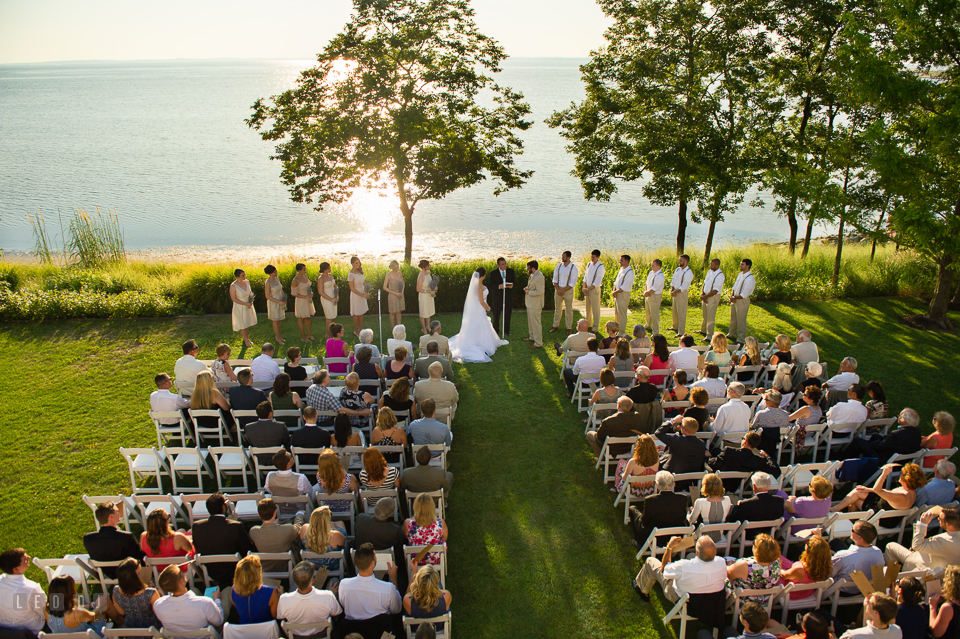 Chesapeake Bay Beach Club lawn ceremony site with waterview of the bay photo by Leo Dj Photography