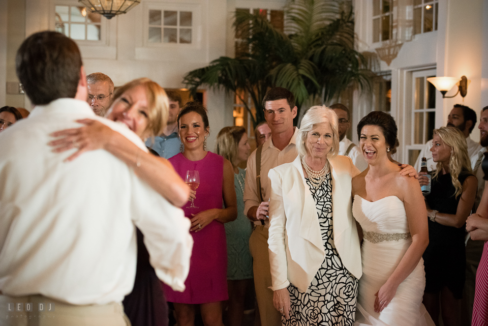 Chesapeake Bay Beach Club Bride laughing seeing Groom and his Mother dancing photo by Leo Dj Photography