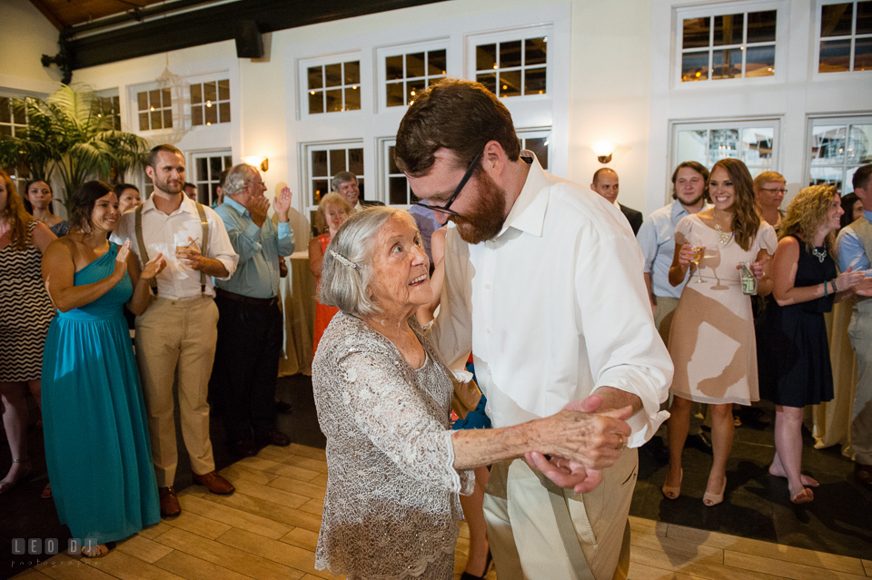 Chesapeake Bay Beach Club Bride Groom dancing with Grandmother photo by Leo Dj Photography