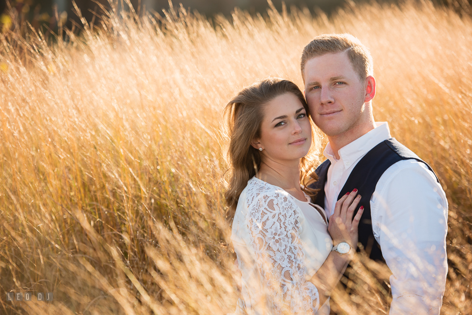 Cape Henlopen Lewes Delaware engaged girl posing with her fiance for engagement photo by Leo Dj Photography.