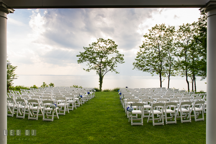 Gorgeous water view of the Chesapeake Bay from the ceremony site. Kent Island Maryland Chesapeake Bay Beach Club wedding ceremony and getting ready photo, by wedding photographers of Leo Dj Photography. http://leodjphoto.com