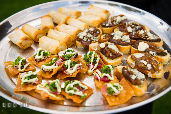 Delicious finger food or hor d'oeuvres during cocktail hour. Kent Island Maryland Chesapeake Bay Beach Club wedding reception party photo, by wedding photographers of Leo Dj Photography. http://leodjphoto.com