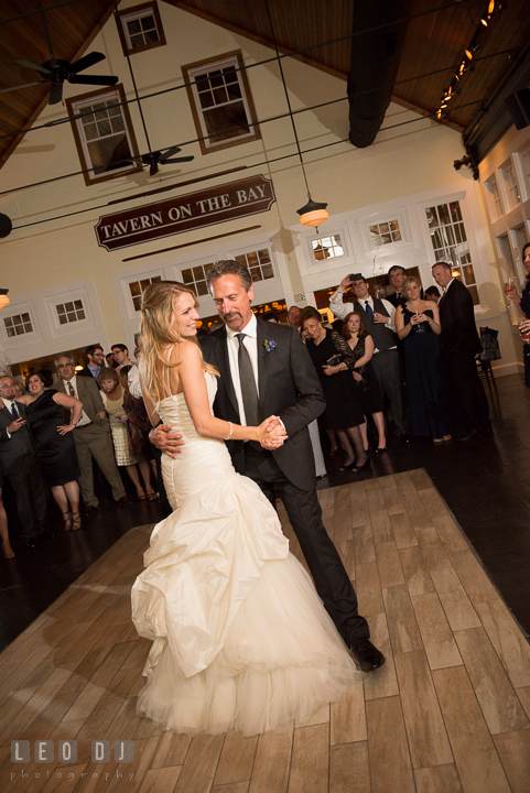 Father of Bride dancing with daughter. Kent Island Maryland Chesapeake Bay Beach Club wedding reception party photo, by wedding photographers of Leo Dj Photography. http://leodjphoto.com