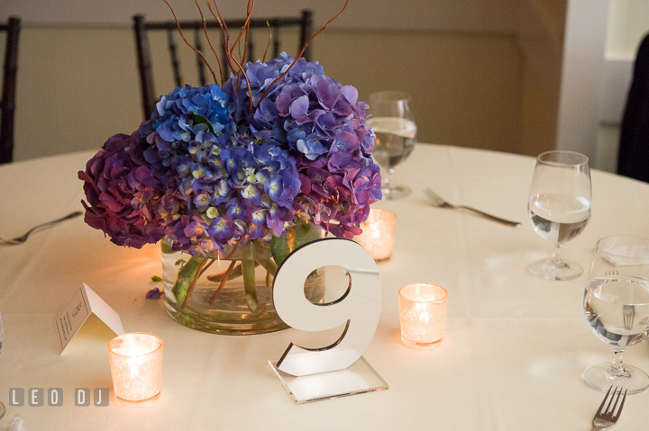 Metal table number by Art Display Company. Kent Island Maryland Chesapeake Bay Beach Club wedding reception party photo, by wedding photographers of Leo Dj Photography. http://leodjphoto.com