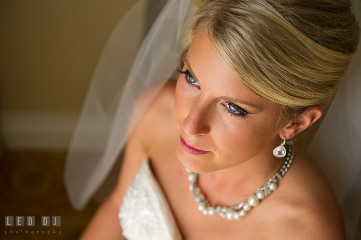 Make up beauty shot of Bride. Getting ready wedding photos at Baltimore Marriott Waterfront by photographers of Leo Dj Photography. http://leodjphoto.com