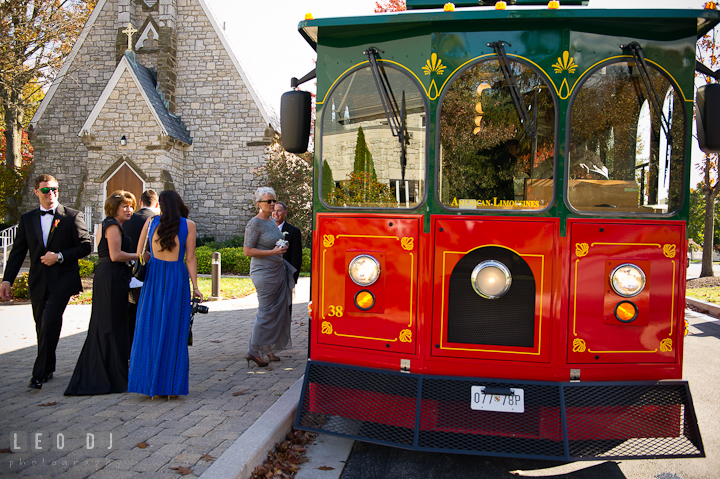 Wedding party and parents boarding to trolley bus. Baltimore Museum of Industry wedding photos by photographers of Leo Dj Photography. http://leodjphoto.com