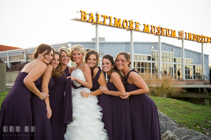 Bride's party posing. Baltimore Museum of Industry wedding photos by photographers of Leo Dj Photography. http://leodjphoto.com